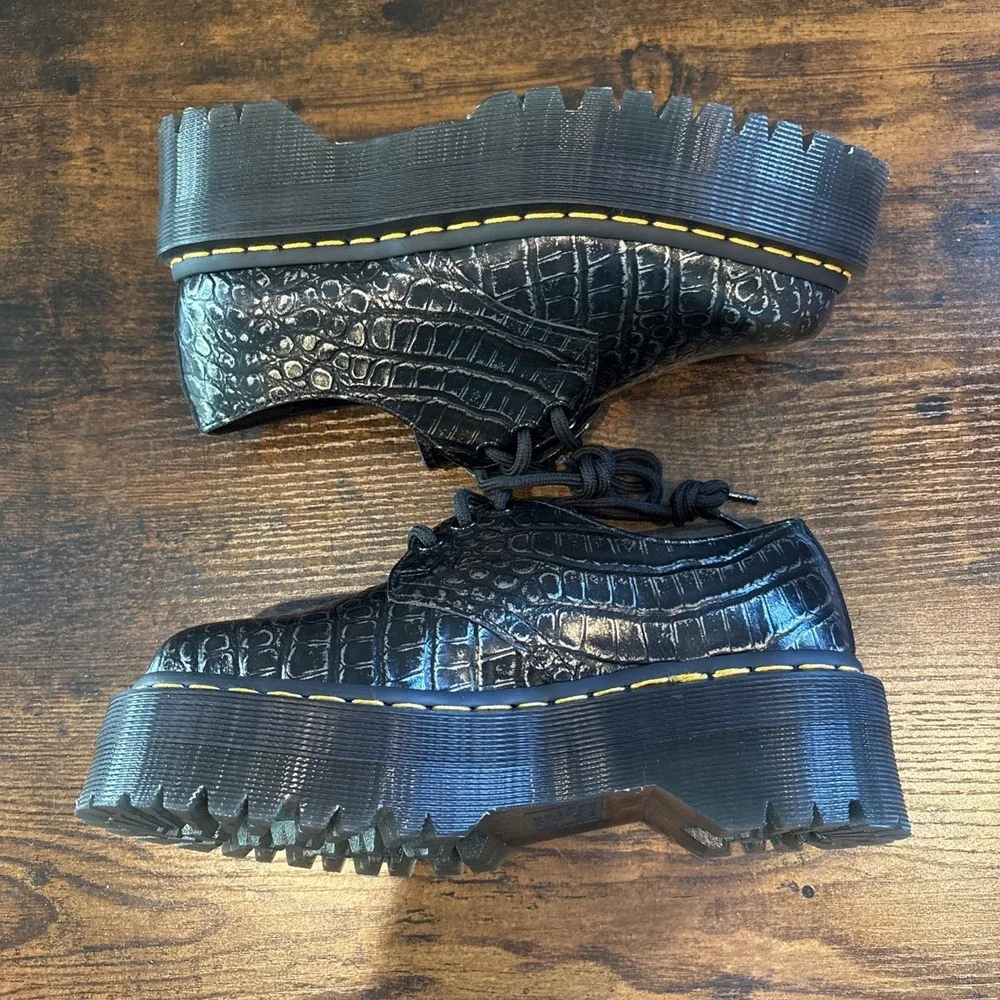 NEW Dr. Martens 1461 Quad Croc Gunmetal Wild Croc‎ Platform 4 M, 5 L Shoes